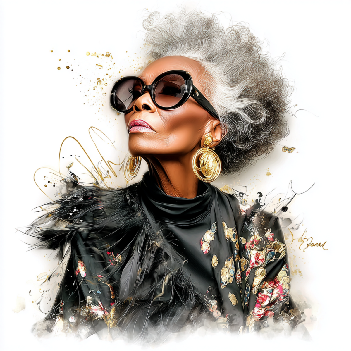 Stylish elder woman 1 with white background UV-DTF/DTF Transfer
