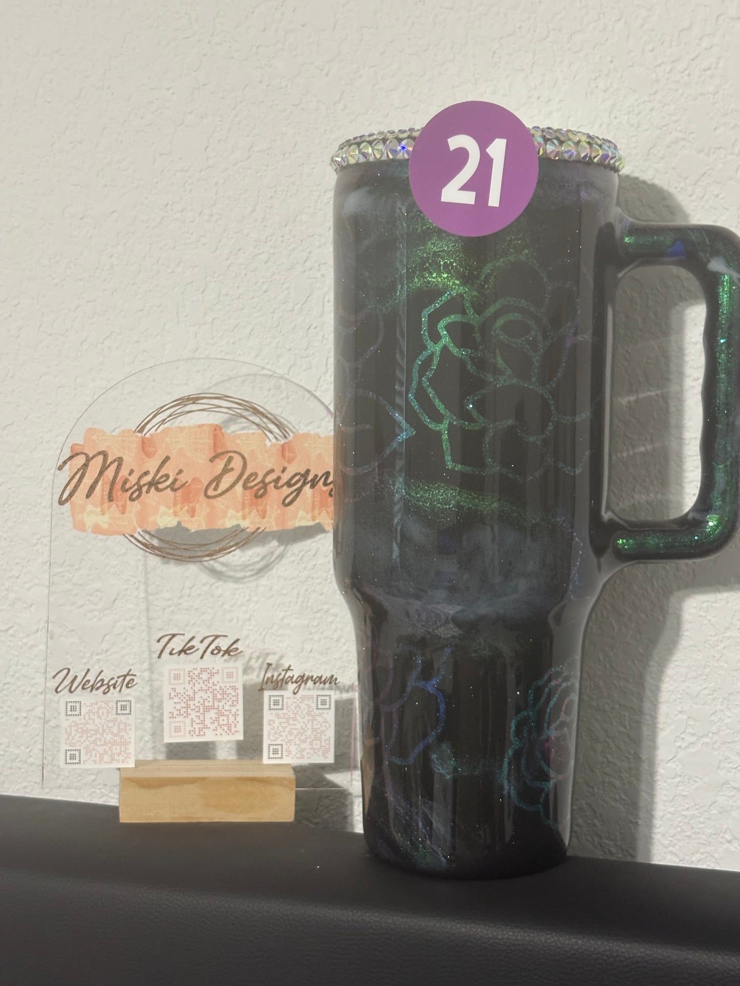 Flower 40 Oz Tumbler w/ Bling Top