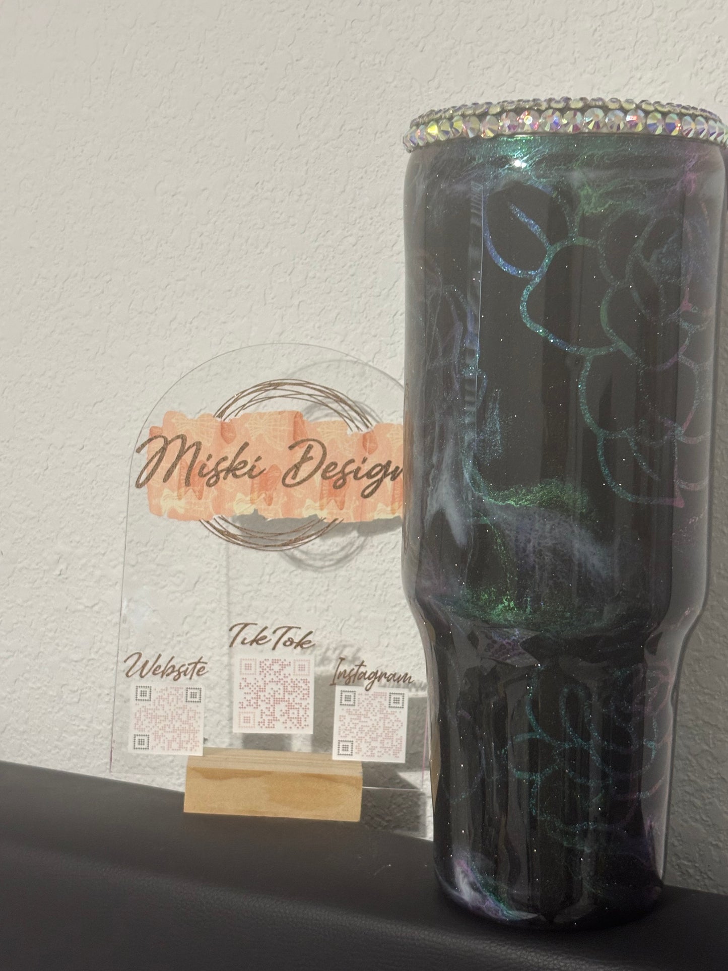 Flower 40 Oz Tumbler w/ Bling Top