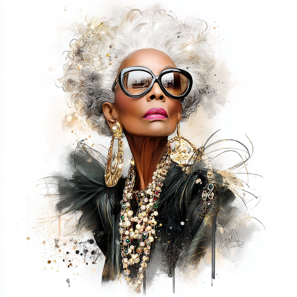 Stylish elder woman 10 with white background UV-DTF/DTF Transfer
