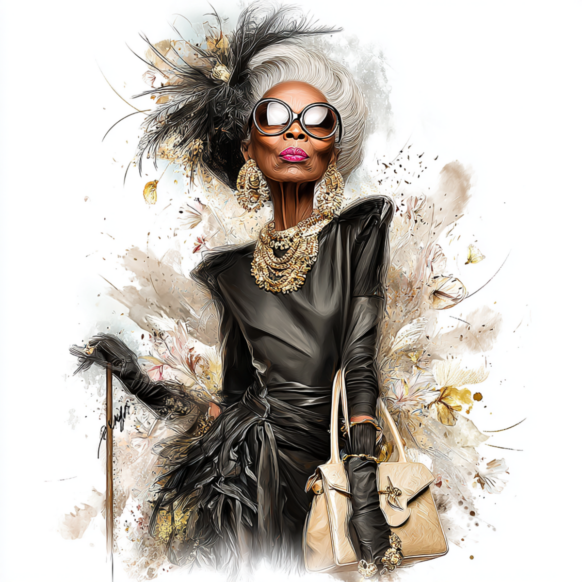 Stylish elder woman 13 with white background UV-DTF/DTF Transfer
