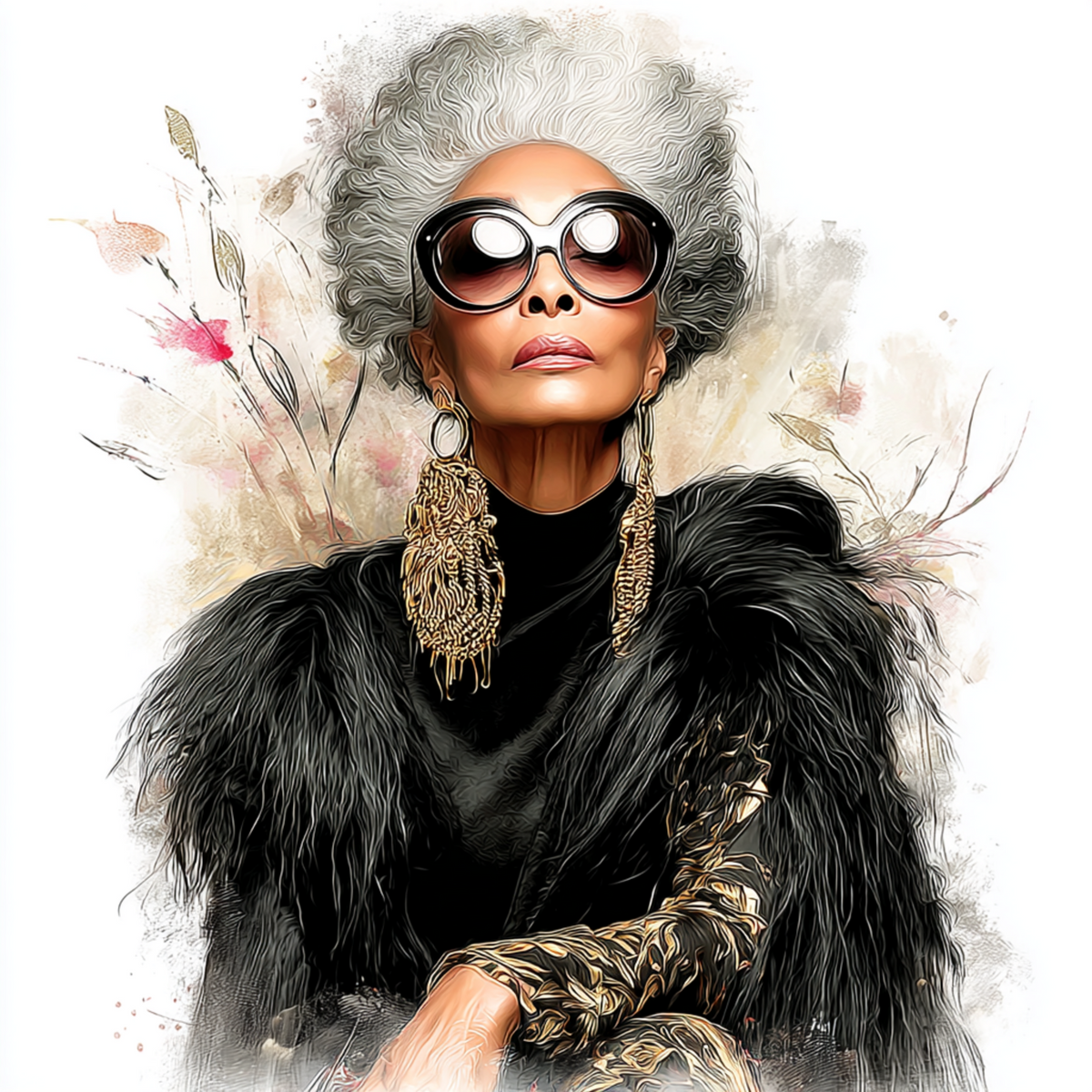 Stylish elder woman 16 with white background UV-DTF/DTF Transfer