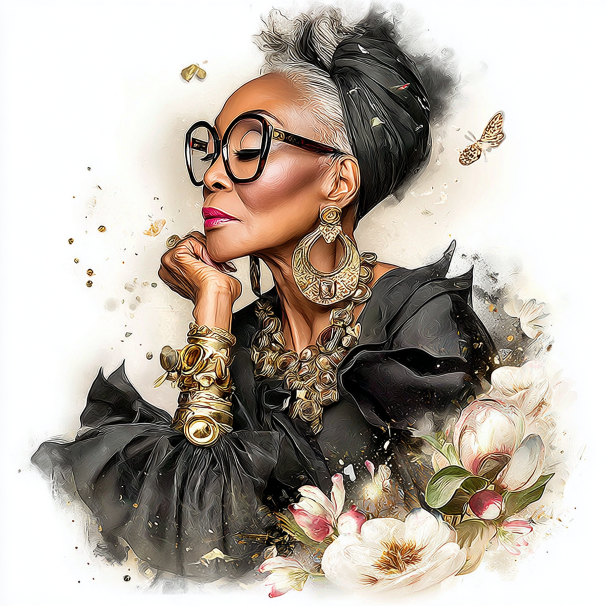 Stylish elder woman 2 with white background UV-DTF/DTF Transfer